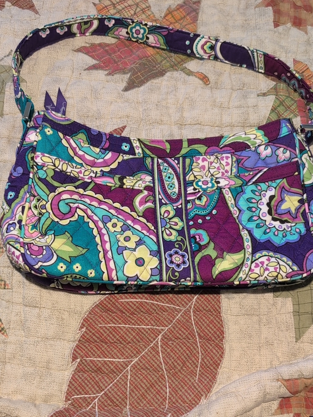 Vera Bradley Quilted Paisley Shoulder Bag in Purple & Teal